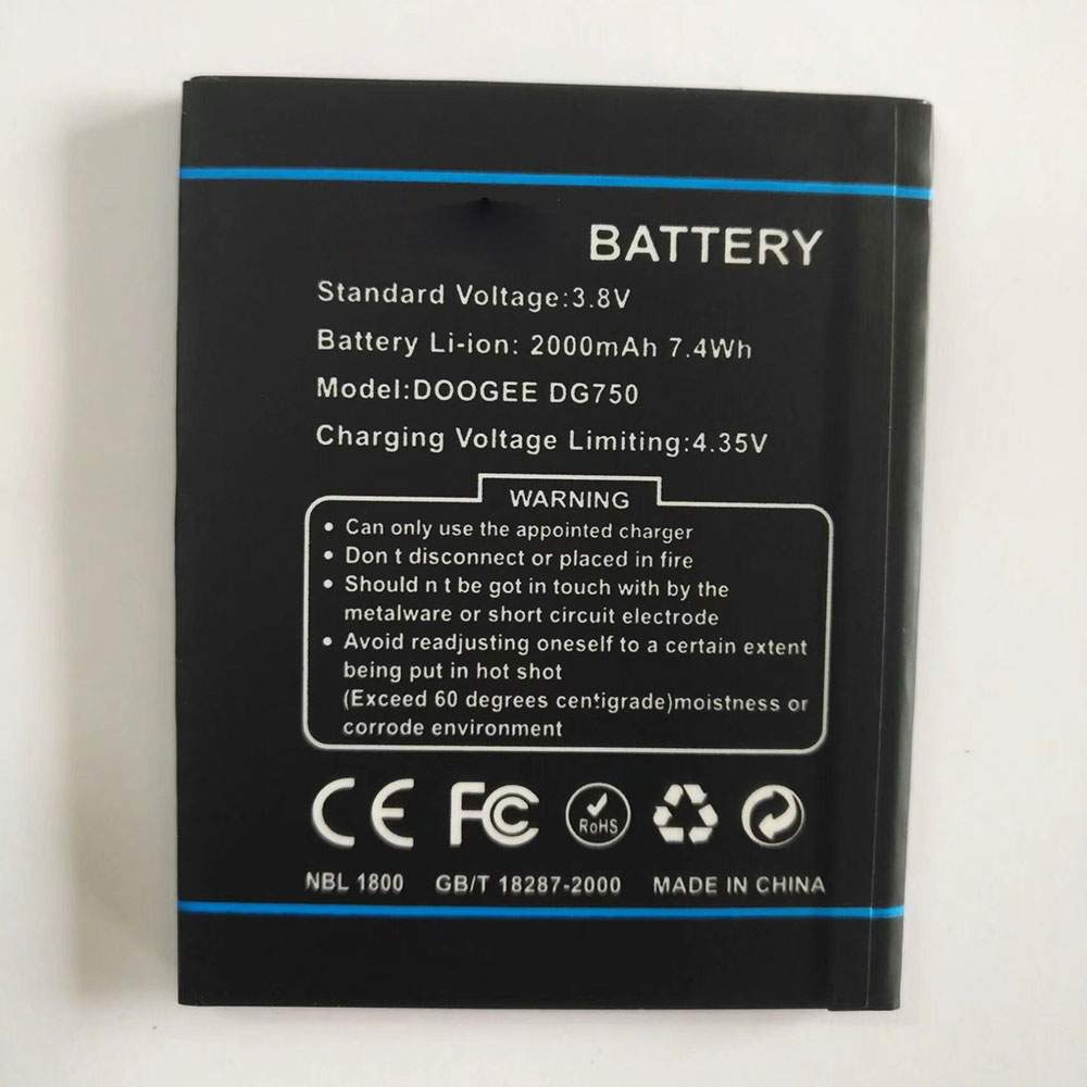 Batterie pour Doogee DG750 CellPhone DG750, 2000mAh 