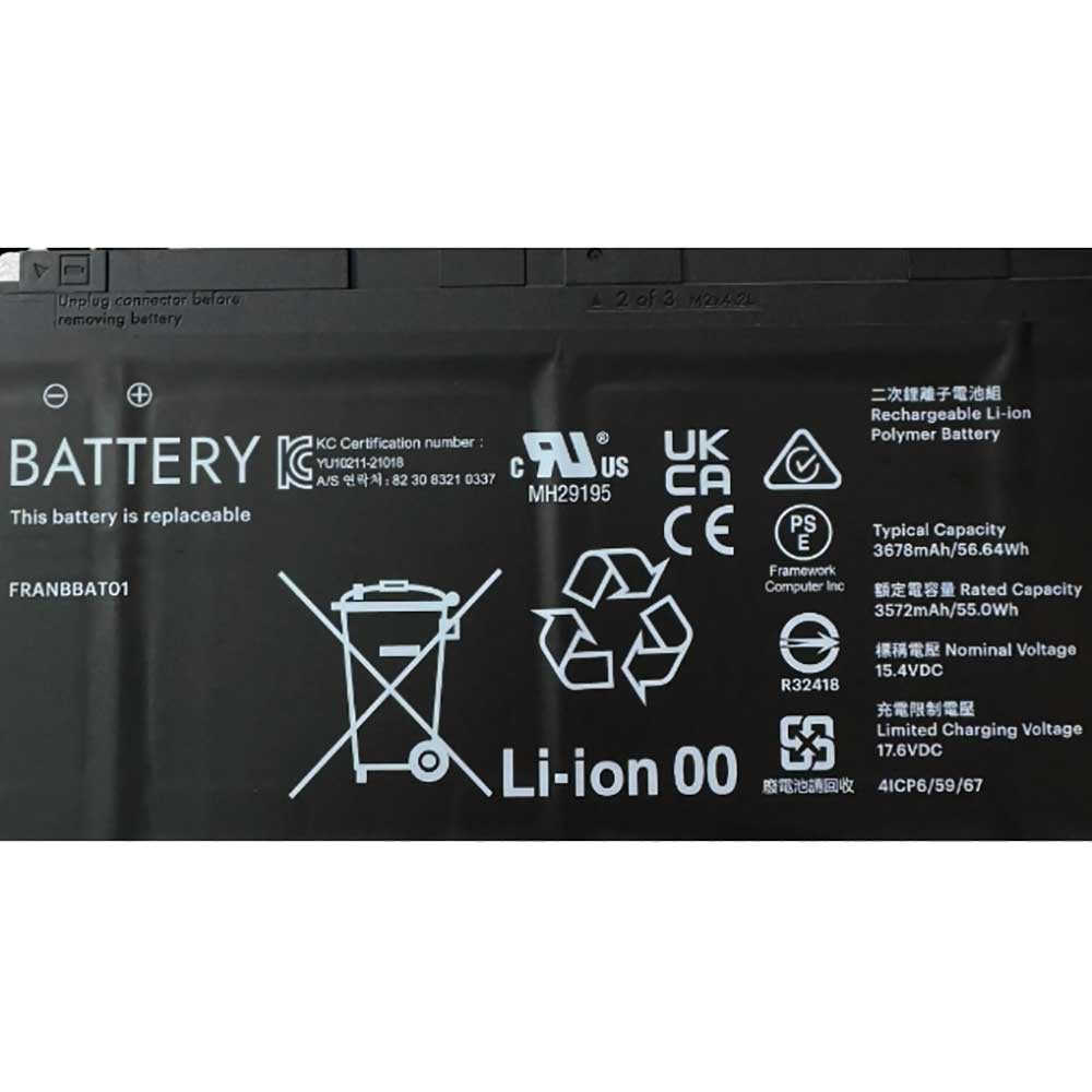 Batterie pour Framework Laptop 13 FRANBBAT01, 3572mAh 